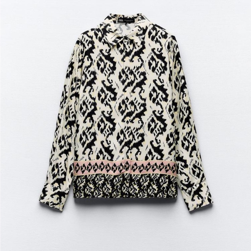 New Patterned Black and White shirt with Pink Accents - Picture 4 of 6